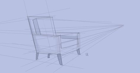 Chair In Perspective, Draw A Chair, Drawing In Perspective, 2 Point Perspective, Perspective Images, Furniture Sketch, Furniture Design Sketches, Drawing Architecture, Perspective Drawing Architecture