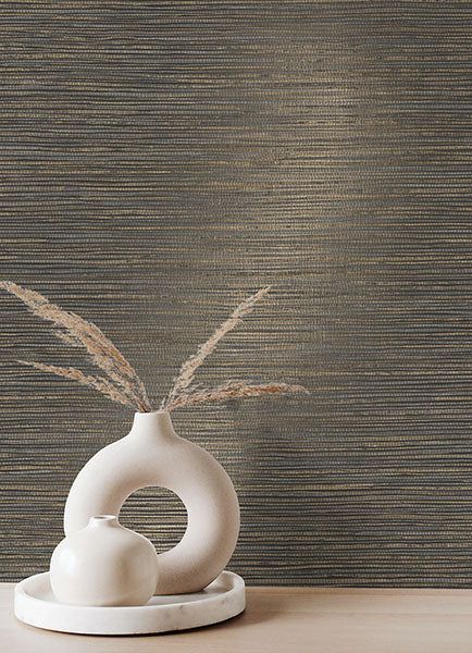 Powder Room Wallpaper Modern, Moody Powder Room, Seagrass Wallpaper, Faux Grasscloth Wallpaper, Wallpaper Powder Room, Albany Wallpaper, Tapete Gold, Powder Room Wallpaper, Look Wallpaper