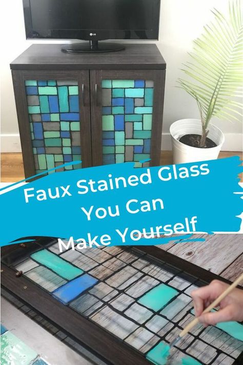 Faux stained glass DIY projects. How to recreate DIY faux leaded glass cabinets with this fake stained glass painting technique for your furniture. How to make a DIY faux stained glass cabinet as a furniture focal point in your home. Try this faux stained glass painting technique & furniture design idea for your next furniture makeover project. A beautiful before and after furniture flip to try for your next weekend project for your DIY home decor. Frugal Hometalk DIY project ideas. Stained Glass Glue, Stained Glass Cabinet, Diy Stained Glass Window, Glass Glue, Furniture Flip, Stained Glass Paint, Dekor Diy, Stained Glass Butterfly, Isamu Noguchi