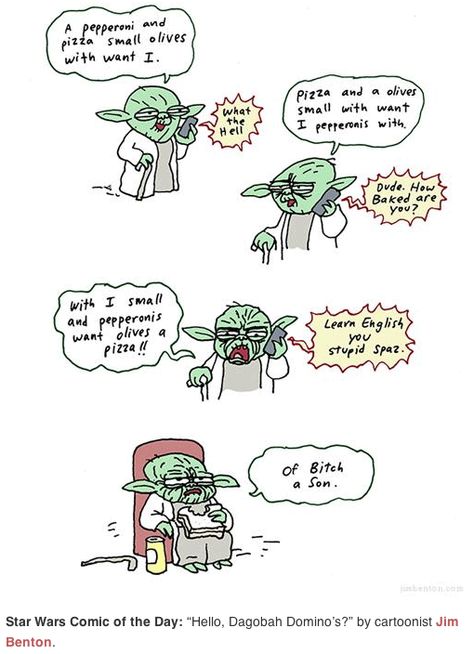 Yoda Ordering a Pizza Pizza Funny, Funny Pictures With Captions, Star Wars Comics, Star Wars Yoda, Star Wars Humor, Memes Humor, Top Funny, Comic Artist, Om Nom