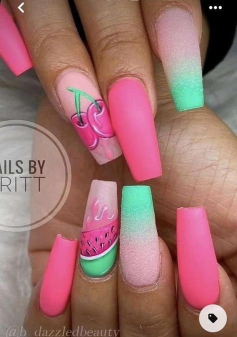 Ongles Bling Bling, Fruit Nail Art, Watermelon Nails, Vibrant Nails, Bright Nails, Summer Acrylic Nails, Summer Nails Colors, Neon Nails, Spring Nail