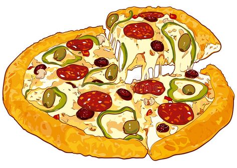 Pizza vector version royalty free illustration Paprika Illustration, Pizza Cartoon, Pizza Drawing, Pizza Vector, Pizza Pepperoni, Pizza Art, Pizza Design, Food Clipart, Cute Food Drawings