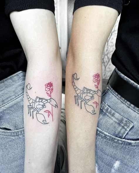 #scorpio #zodiac #bestfriendgoals #matchingtatto Matching Scorpio Tattoos, Scorpio Tattoos, Bestie Tattoo, Scorpio Tattoo, Scorpio Zodiac, Best Friend Goals, Matching Tattoos, Geometric Tattoo, Best Friend