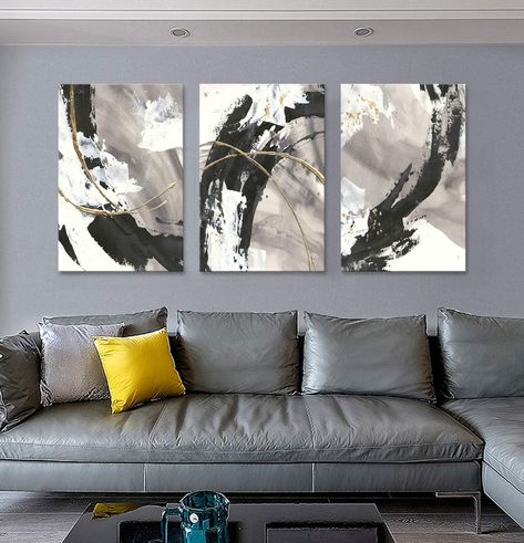 Storm Waves, White Canvas Art, Wall Art Decor Prints, Watercolor Paintings Abstract, Set Of 3 Prints, Black And White Canvas, Watercolor Canvas, Canvas Art Wall Decor, Abstract Expressionist