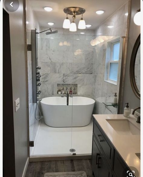 Shower Bath Combo, Bathroom Tub Shower Combo, Bathroom Freestanding, Small Bathroom Layout, Bathroom Tub Shower, Bathroom Redesign, Bathroom Design Decor, Bathroom Remodel Designs, Bathroom Remodel Shower