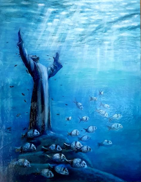 Inspired by the Christ of the Abyss in San Fruttuoso (GE-Italy) (see also https://en.wikipedia.org/wiki/Christ_of_the_Abyss)  upon my son Alessandro request... Christ Of The Abyss, The Abyss, My Son, Help Me, Oil On Canvas, My Pictures, Italy, Tattoos, Canvas