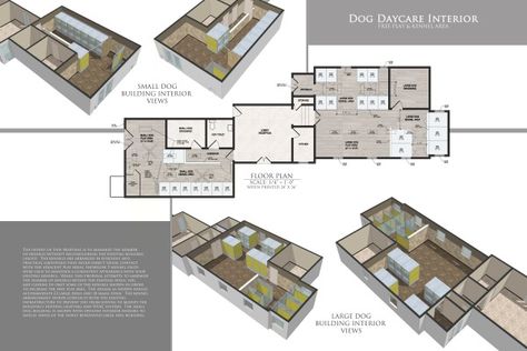 Dog Daycare - Scale: 1... Daycare Flooring, Pet Care Printables, Daycare Business Plan, Landscape Interior, Green Architect, Starting A Daycare, Dog Grooming Shop, Dog Cafe, Dog Business