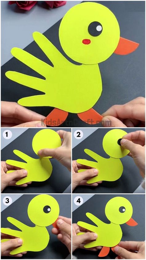 Duck Construction Paper Craft, Duck Art Projects For Preschool, Geese Activities For Preschool, Duck Art And Craft For Preschool, Duck Handprint Craft, Rubber Duck Crafts For Kids, Toddler Duck Craft, Duck Handprint Art, Duck Activity Preschool