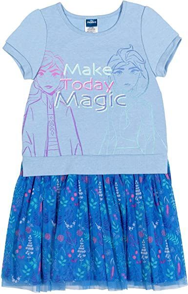 Disney Frozen Elsa Anna Little/Big Girls Tulle French Terry Short Sleeve Dress Big Girl Dresses, Frozen Dress, Girls Tutu Dresses, Girls Blue Dress, Frozen Elsa And Anna, Princess Anna, Disney Frozen 2, Girls Casual Dresses, Frozen Princess