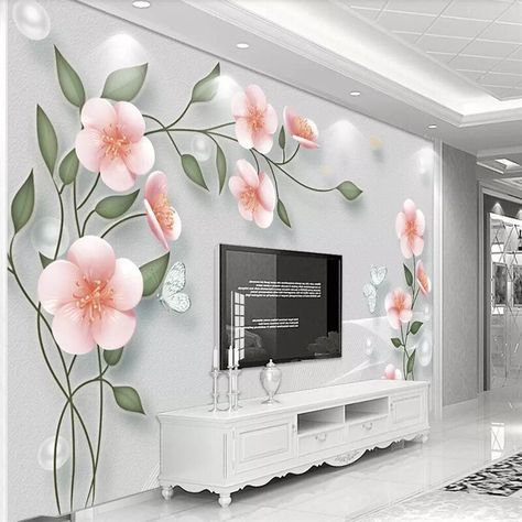 3D stereo plum blossom simple TV background wall professional production mural wallpaper wholesale custom poster photo wall. If You Want to get more ideas just click the picture. .   #homedecor #homedecoration #diyhomedecor #homedecorlovers #myhomedecor #homedecors #wallsticker #sticker #home #sweethome #aliexpress #deals Pink Floral Wallpaper, 3d Wall Murals, Custom Murals, Peel Stick Wallpaper, Paper Wallpaper, Vinyl Paper, Wallpaper Living Room, Wallpaper Wallpaper, Wallpaper Mural