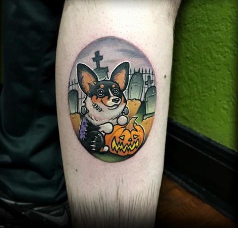 15 Best Corgi Tattoo Designs | PetPress American Traditional Corgi Tattoo, Fall Tattoos, Corgi Tattoo, Animal Magazines, Corgi Drawing, Autumn Tattoo, Dog Outline, Beetle Juice, Spooky Tattoos