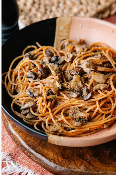 A rich and savory, yet simple Vegan Miso Mushroom Pasta with mixed mushrooms and garlicky sauce. This 25-minute recipe is quick and easy for an indulgent weeknight dinner! Miso Mushroom Pasta, Mushroom Onion Pasta, Mushroom Miso Pasta, Onion Mushroom Pasta, Miso Brown Butter Pasta, Creamy Miso Mushroom Pasta, Vegan Pasta With Mushrooms, Vegan Pasta Mushroom, Soy Butter Mushroom Pasta