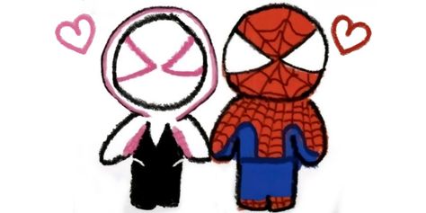 Spiderman And His Girlfriend, Miles And Gwen Drawing Easy, Spiderman Couple Drawing, Spider Man Doodle, Spiderman Girlfriend, Note Widget, Spiderman Couple, Dear Girlfriend, Sipder Man