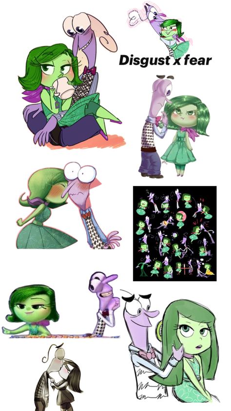 Disgust x fear inside out Disgusted Inside Out, Fear Inside Out, Disney Collage, I Ship It, Disney Life, Disney Pixar, Inside Out, Art Drawings, Fan Art