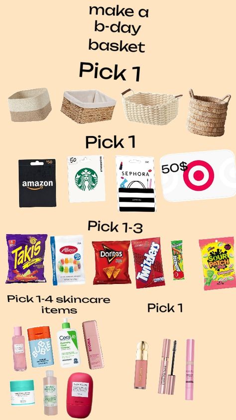 Make your b day basket Cute Gifts For Friends, B Day, Cute Gifts, Gift Baskets, Sephora, Gifts For Friends, Make Your, Make It Yourself, Gifts