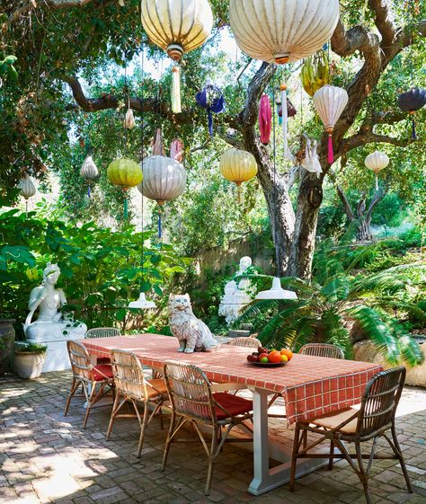 Artist Urs Fischer Reveals His Enchanting Home and Garden in Los Angeles | Architectural Digest Garden Table And Chairs, Enchanted Home, Decoration Inspiration, Paper Lanterns, Custom Table, Architectural Digest, The Table, Old Houses, Table Design