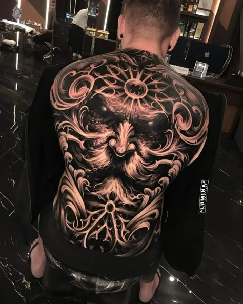 Back Piece Tattoo Men, African Sleeve Tattoo, Tree Tat, Full Neck Tattoos, Colored Tattoo Design, Goth Tattoo, Back Piece Tattoo, Dragon Sleeve Tattoos, Scary Tattoos