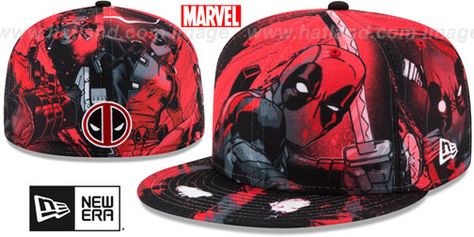 Deadpool 'HI-RES ALL-OVER' Fitted Hat by New Era on hatland.com Deadpool Outfit, Superhero Hats, Marvel Hats, Custom Fitted Hats, Dope Style, Deadpool Art, Best Jersey, Nike Fashion Shoes, Nba Hats