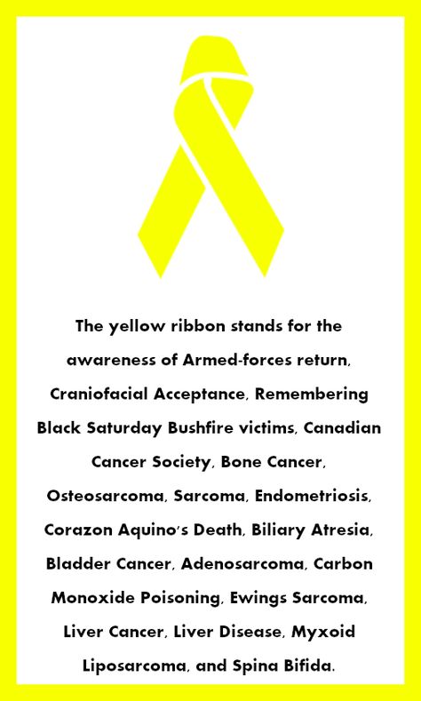 Yellow Awareness Ribbons Meanings #Armedforcesreturn, #CraniofacialAcceptance, #RememberingBlackSaturdayBushfirevictims, #CanadianCancerSociety, #BoneCancer, #Osteosarcoma, #Sarcoma, #Endometriosis, #CorazonAquinosDeath, #BiliaryAtresia, #BladderCancer, #Adenosarcoma, #CarbonMonoxidePoisoning, #EwingsSarcoma, #LiverCancer, #LiverDisease, #MyxoidLiposarcoma, and #Spina Bifida. Meaning Of Yellow, Ribbon Meaning, Spina Bifida Awareness, Ribbon Wreaths, Awareness Ribbons Colors, Black Saturday, Spina Bifida, Yellow Ribbon, Earring Ideas