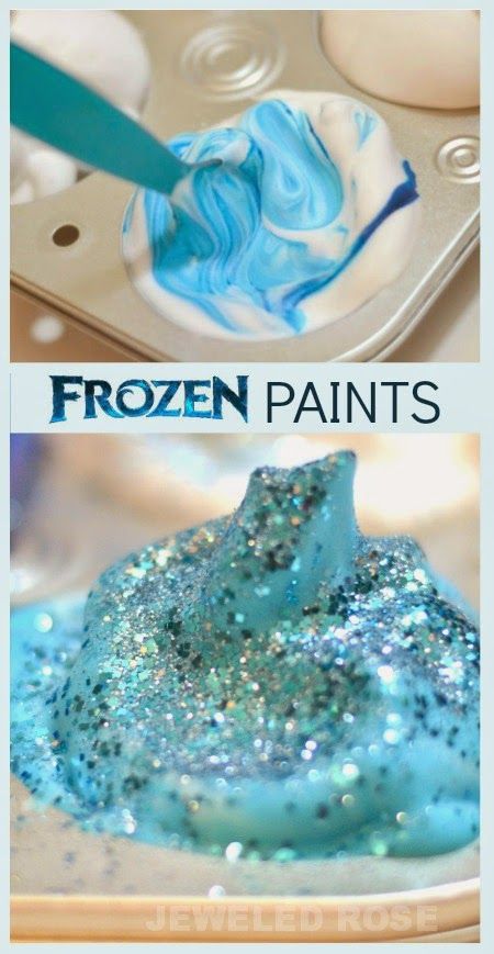 Homemade Frozen Ice Paints inspired by the movie; these paints have the most glorious fluffy and icy texture Frozen Activities, Frozen Painting, Juleverksted For Barn, Frozen Crafts, Ice Painting, Paint Recipe, Frozen Ice, Frozen Theme, Festa Party