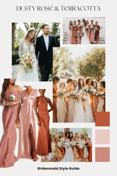 Desert Rose Wedding Party, Dusty Rose Mixed Bridesmaid Dresses, Bridesmaids Color Palette, Wedding Motif Color, Dusty Rosebridesmaid Dress, Birdy Grey Desert Rose Wedding, Birdy Grey Satin Desert Rose, Cream Bridesmaids, Orange Wedding Colors