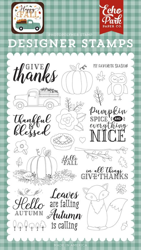 Fall Clip Art, Thanksgiving Inspiration, Handmade Card Making, Echo Park Paper, Acrylic Stamp, Doodle Lettering, Thankful And Blessed, Paper Craft Supplies, Photopolymer Stamps