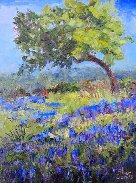 Artists Of Texas Contemporary Paintings and Art Blue Bonnet Painting, Pretty Fields, Impressionist Art Lessons, Gouache Inspiration, Texas Artwork, Texas Landscape, Glen Rose, Postmodern Art, Blue Bonnet