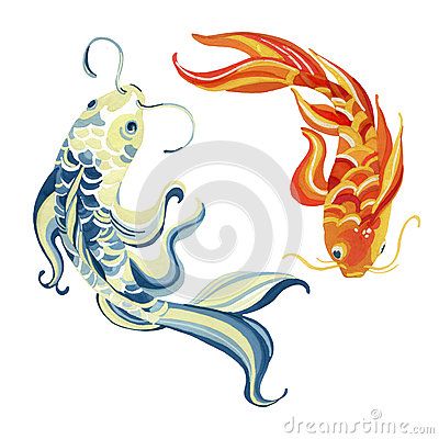 Watercolor asian koi Yin Yang Coy Fish, Koi Fish Colors, Koi Fish Art, Fish Color, Coy Fish, Koi Tattoo, Color Illustration, Paper Patterns, Matte Painting