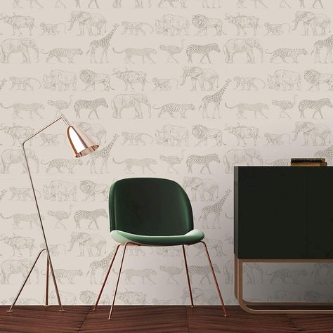 Cute Boutique Safari Wallapaper Safari Nursery Wallpaper, Boutique Wallpaper, Wallpaper Cream, Motif Wallpaper, Tapete Gold, Cream Color Scheme, Safari Wallpaper, Animal Safari, Rose Gold Wallpaper