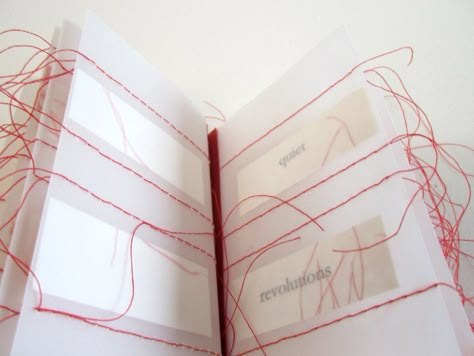 A Subversive Stitch by Fiona Dempster 2012 | 12 x 9 x 9 inches (30.5 x 22.9 x 22.9 cm) Fabriano Medioevalis paper, tracing paper, cotton and linen thread; inkjet printed, single-page pamphlet-stitch binding. featured in 500 Handmade Books Volume 2 by Julie Chen (Lark Books)  www.bookdepository.com/500-Handmade-Books%3A-v-2-Julie-Chen/9781454707530/?a_aid=liberalsprinkles #artists_book #book_arts #stitching Book Binding Ideas, Marisa Ramirez, Binding Ideas, Binding Book, Labels Design, Buch Design, Carton Invitation, Book Arts, Tracing Paper