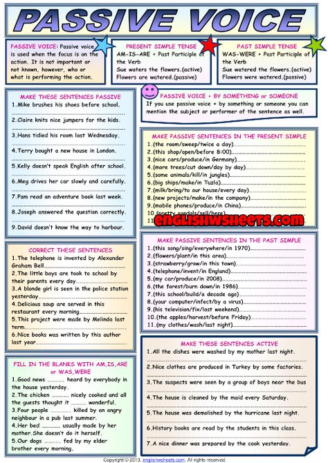 Present And Past Passive Worksheet, Passive Voice Past Simple Worksheet, Past Simple Passive Worksheet, Present Simple Passive Worksheet, Past Passive Worksheet, Passive Worksheet, English For Students, Presente Simple, English Grammar Notes