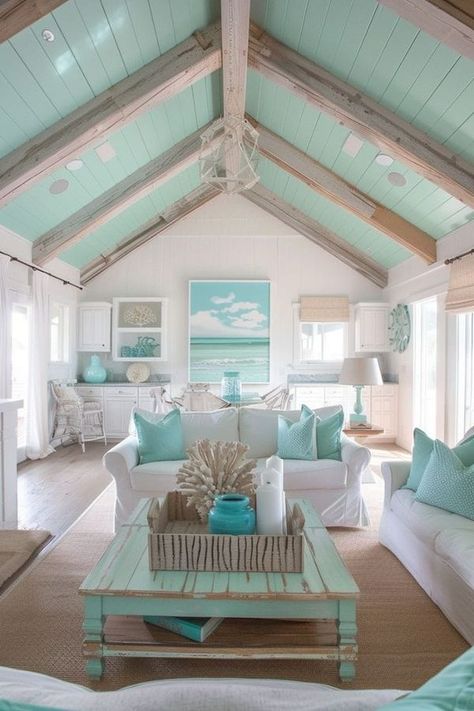 What’s up BEACHES? | #whatsupbeaches  The ceiling in this Beach Park Model, is gorgeous | Facebook Beach Cottage Decor Living Room, Beach Cottage Style Living Room, Beach Cottage Living Room, Small Beach Cottages, Modern Beach Cottage, Small Beach Cottage, Beach Cottage Ideas, Coastal Farmhouse Design, Small Beach Houses