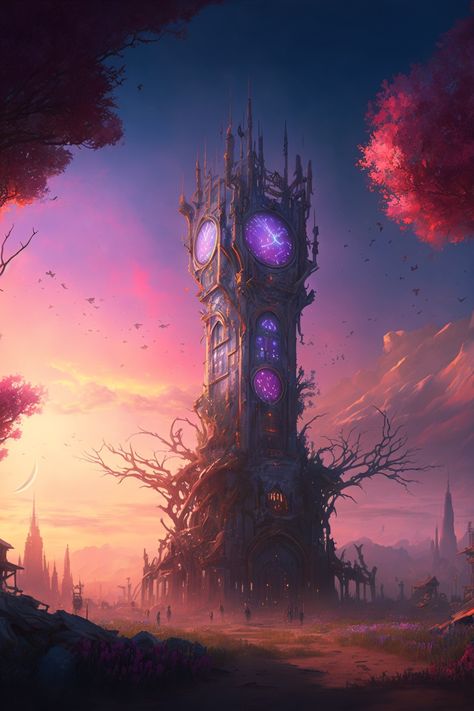 Arcanepunk Fantasy Art, Magic Building Art, Floating Tower Fantasy Art, Arcanepunk City, Arcanepunk Aesthetic, Fantasy Tower Art, Dnd Wizard Tower, Wizard Tower Concept Art, Sci Fi Fantasy Aesthetic