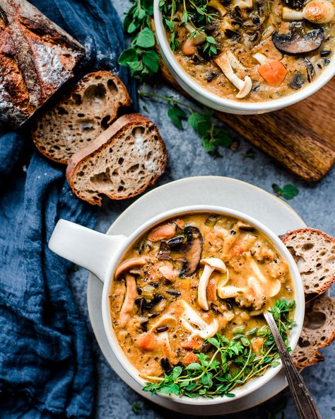 Mushroom Soup Vegan, Instant Pot Wild Rice, Wild Rice Mushroom Soup, Rice Mushroom Soup, Wild Rice Mushroom, Rainbow Plant Life, Vegan Instant Pot, Pumpkin Lasagna, Vegan Instant Pot Recipes