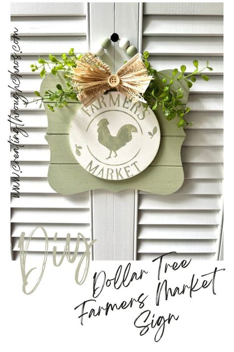 Kitchen Cricut Signs, Country Kitchen Wall Decor, Kitchen Wall Decor Ideas, Craft Animals, Cricut Signs, Farmers Market Sign, Sage Green Paint, Dollar Tree Fall, Shabby Tree