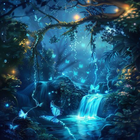 Prompt 👉a stream running through a lush green forest, trending on polycount, fantasy art, glowing neon flowers, blue bioluminescence, beautiful avatar pictures, magical colorful flowers, with glowing blue lights, glowing blue butterflies, in a deep lush jungle at night, how pretty, underwater glittering river, 4k anime wallpaper, [[fantasy]], flowery wallpaper 👉 if Like, please Follow and Share AI Graphics Studio 👇Contact on WhatsAPP: http://tiny.cc/aigraphicsstudio #aigraphicsstudio #AI #D... Avatar Glowing Forest, Blue Jungle Art, Light Fantasy Art, Avatar Landscape, Pretty Underwater, Avatar Forest, River Magic, Beautiful Avatar, Jungle At Night