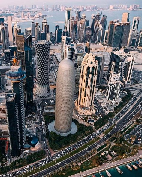 Futuristic City Utopia, Doha Skyline, Qatar Travel, Cityscape Wallpaper, Dubai Vacation, Qatar Doha, Doha Qatar, Instagram Ideas Post, Garden Windows