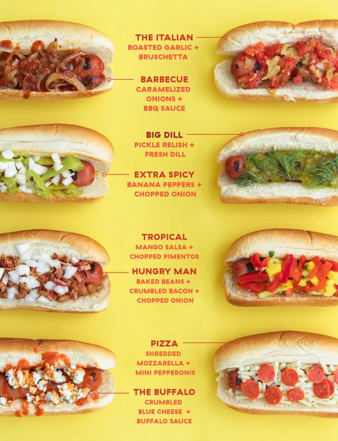 Crockpot Hot Dogs, Gourmet Hot Dogs Toppings, Hot Dog Bar Toppings, Grilled Hot Dogs, Toppings Bar, Gourmet Hot Dogs, Hot Dog Toppings, Dessert Original, Hot Dog Bar