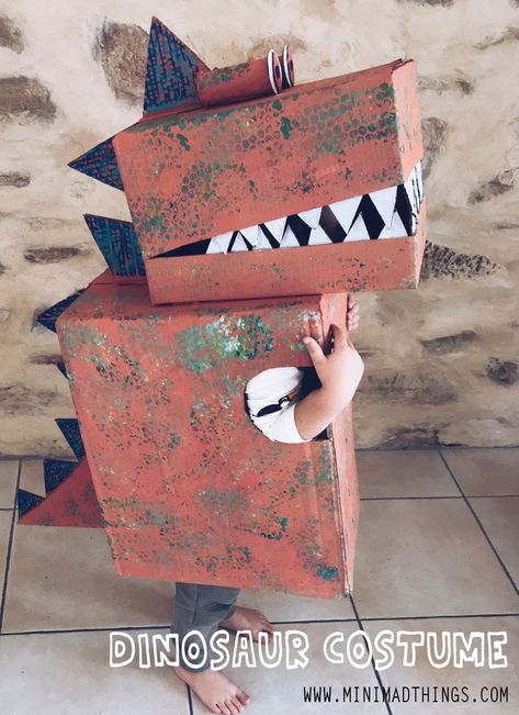 Cardboard Box Costume, Cardboard Dinosaur, Diy Dinosaur Costume, Box Dinosaur, Costume Dinosaure, Kids Dinosaur Costume, Big Cardboard Boxes, Cardboard Costume, Dino Costume