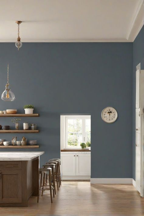 kitchen interior design, kitchen wall paint, kitchen paint colors, kitchen decorating ideas Colored Kitchen Walls, Knoxville Gray, Colored Kitchen, Farmhouse Kitchen Wall Decor, Light Oak Floors, Gray Painted Walls, Kitchen 2024, Sage Green Kitchen, Kitchen Theme