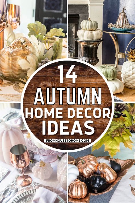 These fall home decor ideas are the BEST! I LOVE the idea of decorating for fall without using traditional autumn colors like orange. The blue and white ones are my favorite! | Fall Entertaining Traditional Fall Decor, Orange Fall Decor, Fall Home Decor Ideas, Decorating For Fall, Mercury Glass Candles, Mercury Glass Candle Holders, Fall Vignettes, Decor Color Schemes, White Ginger Jars