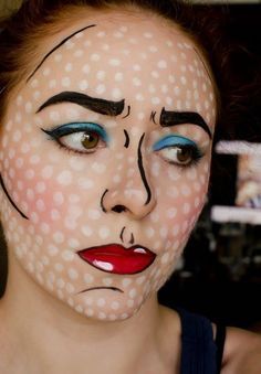 Makeup Hombre, Zombie Pop, Comic Book Makeup, Comic Makeup, Pop Art Costume, Pop Art Zombie, Makeup Zombie, Fantasy Make-up, Pop Art Makeup