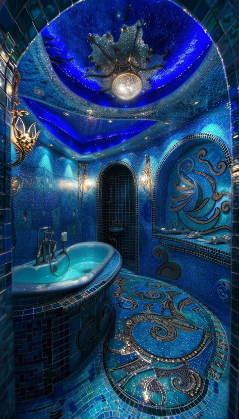 Mermaid bathroom inspiration. Mermaid Bathroom Decor Ideas, Vintage Mermaid Bathroom, Castle Bathroom, Palace Bathroom, Mermaid House, Ocean Bathroom, Mermaid Bathroom Decor, Mermaid Bathroom, Ocean Aesthetic