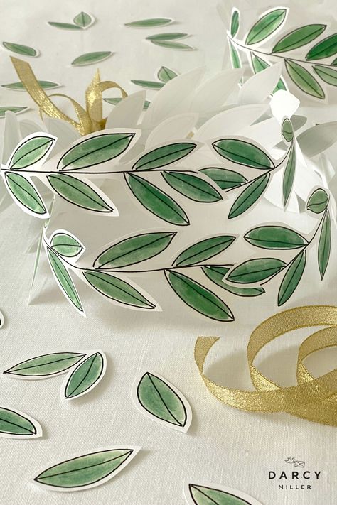 Make a DIY laurel wreath for olympic games or a greek staycation with this easy printable template | Darcy Miller Designs #craft #forkids #greece #ancientgreek #roman #grecoroman #history #apollo #fun #athome #costume #halloween #classics #homer #theodyssey #champion #bayleaves #nature #green Greek Party Decorations, Backyard Olympics, Greece Party, Laurel Wreath Crown, Greek Crown, Greek Crafts, Olympic Crafts, Crown Printable, Laurel Crown