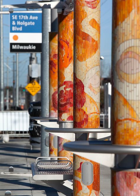 Light Rail Station, Rail Station, Architectural Scale, Orange Line, Bullseye Glass, Light Rail, Glass Artwork, Bus Stop, Fabric Projects