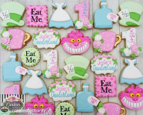 Alice in Wonderland Tea Party Cookies, Fall 1st Birthdays, Candy Theme Birthday Party, First Birthday Cookies, Alice In Wonderland Tea Party Birthday, Onederland Birthday Party, Boys First Birthday Party Ideas, Disney Cookies, Alice Tea Party