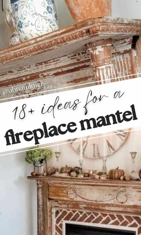 Add a touch of old-world charm to your home with this gallery of 18+ Antique Fireplace Mantel Decor Ideas. Tap on this pin to get this inspiration and more with Ahna Fulmer // HammersNHugs.com. #fireplace #fireplacemantel #decorideas Fireplace Mantel Decor Ideas, Reclaimed Fireplace Mantel, Antique Fireplace Mantel, Antique Mantle, Antique Fireplace Mantels, Mantel Decor Ideas, Vintage Fireplace, Small Fireplace, Faux Beams