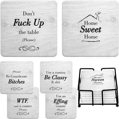 Living Room Decor White, Room Decor White, Funny Coasters, Rustic Coasters, Felt Coasters, Gifts Set, Home Quotes And Sayings, Presents For Friends, Unique Presents