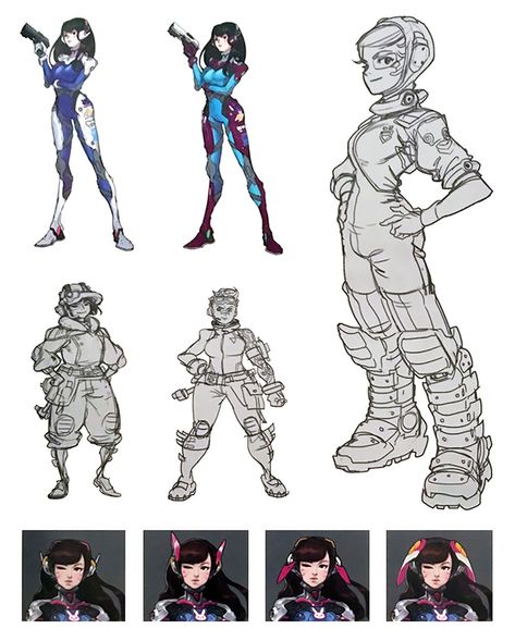 D.Va Early Concept Art - Overwatch Art Gallery Overwatch Skin Concepts, Cyborgs Art, Concept Art Character, Game Concept Art, Concept Art Drawing, Game Character Design, Anime Drawings Tutorials, Character Design References, Illustration Character Design