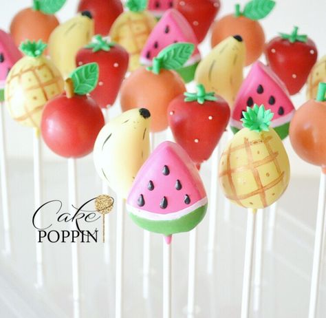 Fruit Cake Pops Mixed Fruit Cake, Valentines Marshmallow Pops, Watermelon Cake Pops, Tutti Fruity Party, Twotti Fruity, Tutti Frutti Birthday Party, Fruit Birthday Cake, Tutti Frutti Party, Fruit Birthday Party